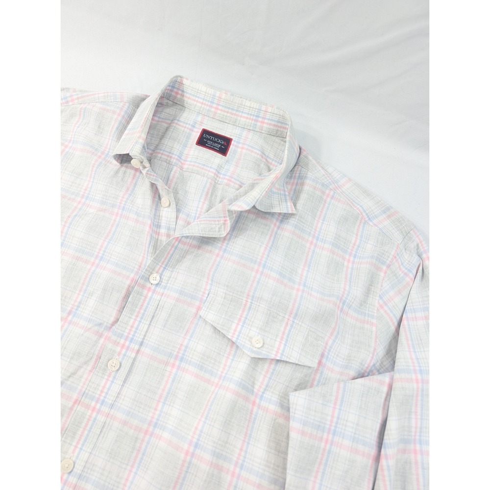 UNTUCKit 3XL Nylon Button Down Shirt Mens Plaid Pastels Plaid Lightweight Cotton